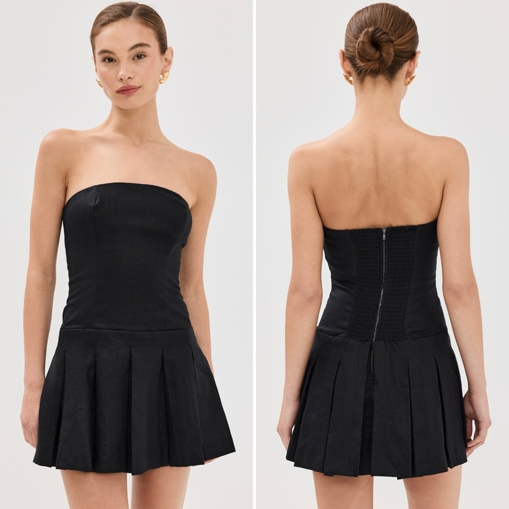 REFORMATION Isabeli Linen Strapless Mini Dress in Black 12 NEW NWT
